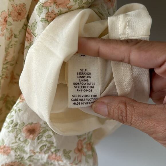 Blu Pepper Floral Cottage Core Dress Mini Size Large Color is Cream with Peach - Picture 9 of 9